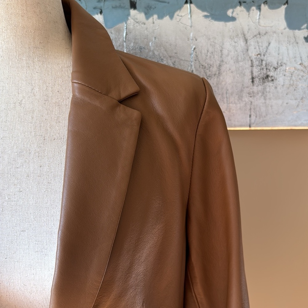 FRAME 70s Blazer - Leather Jacket size 6 Latte - Picture 3 of 16
